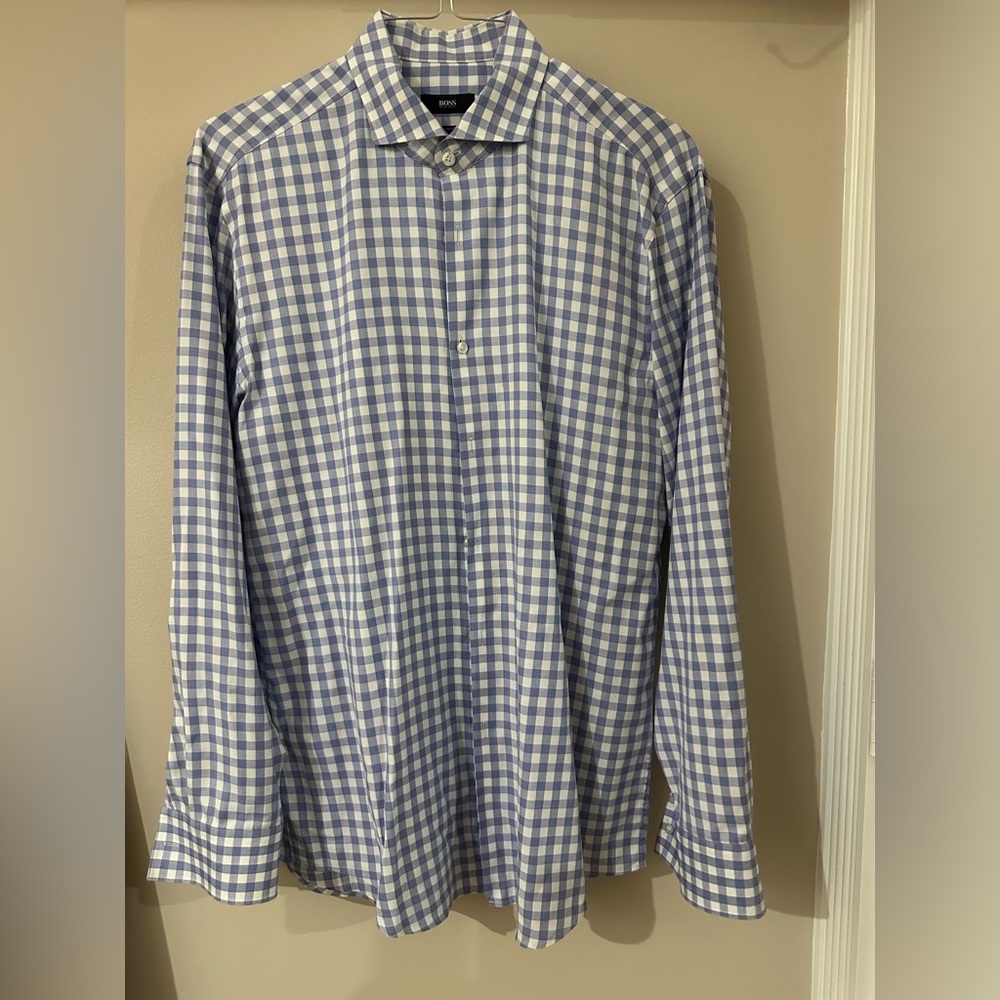 BOSS HUGO BOSS Cotonificio Albini Blue and White Gingham Shirt